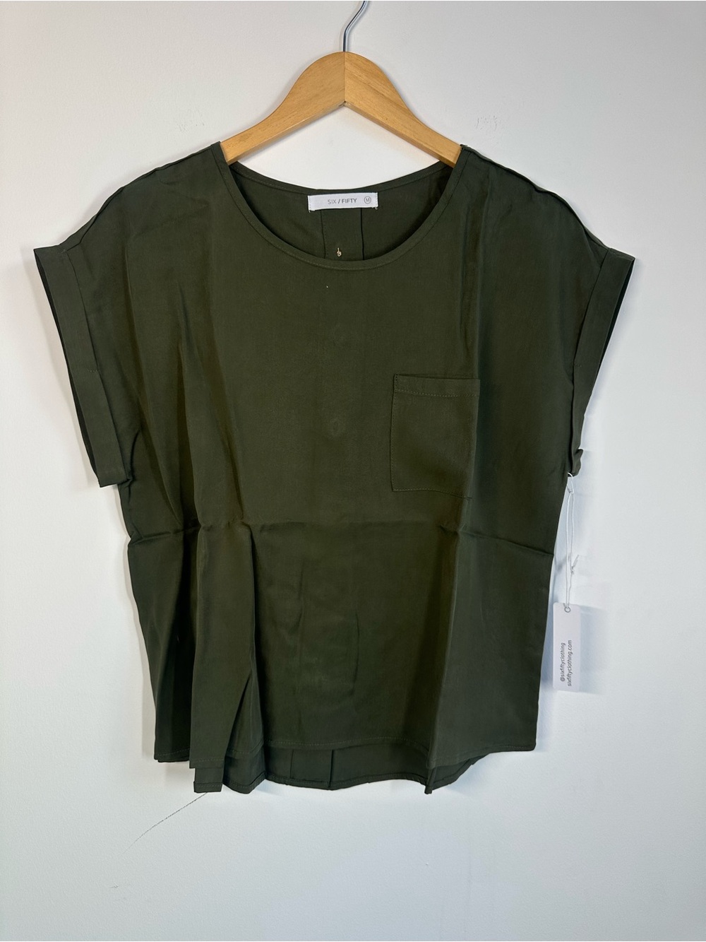 Six/Fifty Olive Green Button Back Pocket Blouse Top Medium